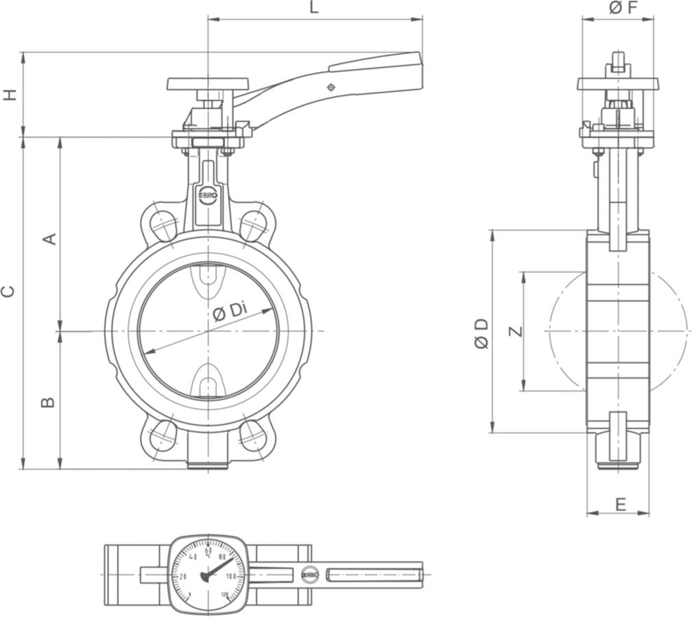 Ebro Absperrklappe Z011-A-therm, - mit Rasterhebel