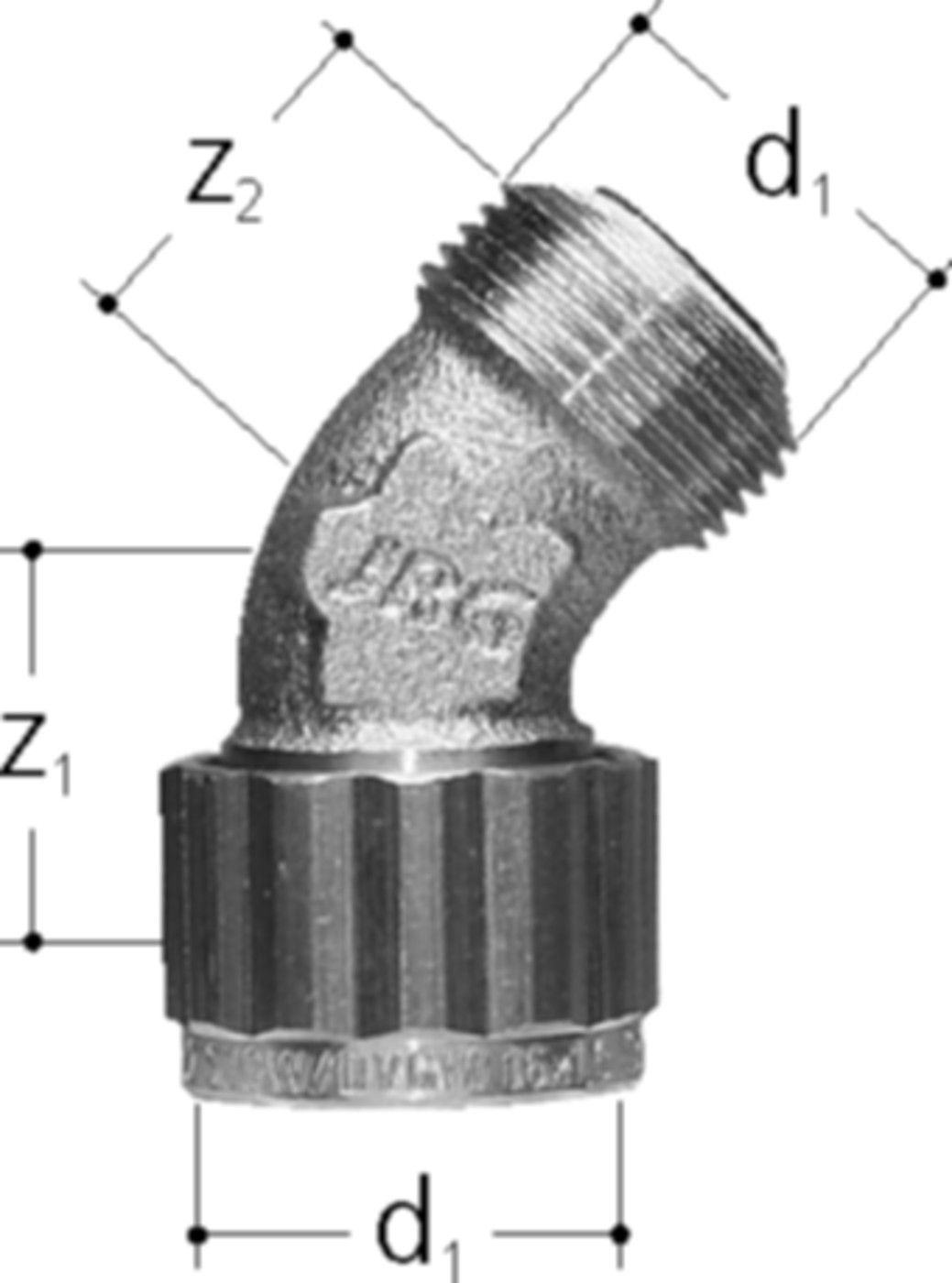 Sanipex Bogen 45° - mit loser Mutter und O-Ring-Dichtung