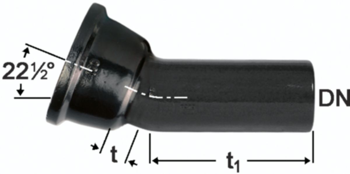 Hochdruckguss Bogen 22° - Fig. 2824, Steckmuffe und Spitzende
