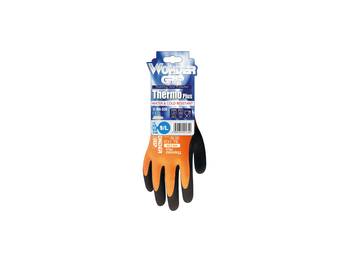 Wonder Grip Thermo Plus Handschuh - braun/orange, wasserdicht, 23 cm lang