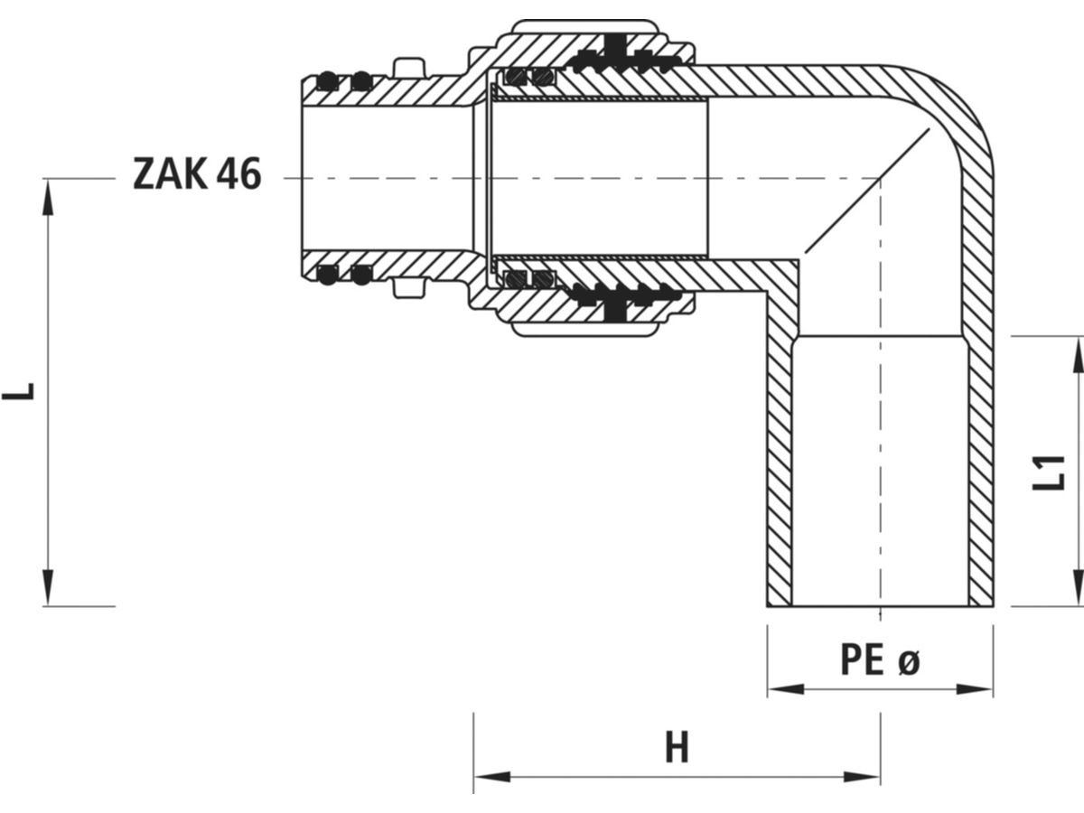 PE-Winkel-Anschweissende Hawle 90° - mit ZAK-Anschluss