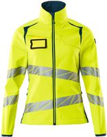 Soft Shell Jacke, Damenpassform, Gr. 2XL - hi-vis gelb/dunkelpetroleum, 100% PES