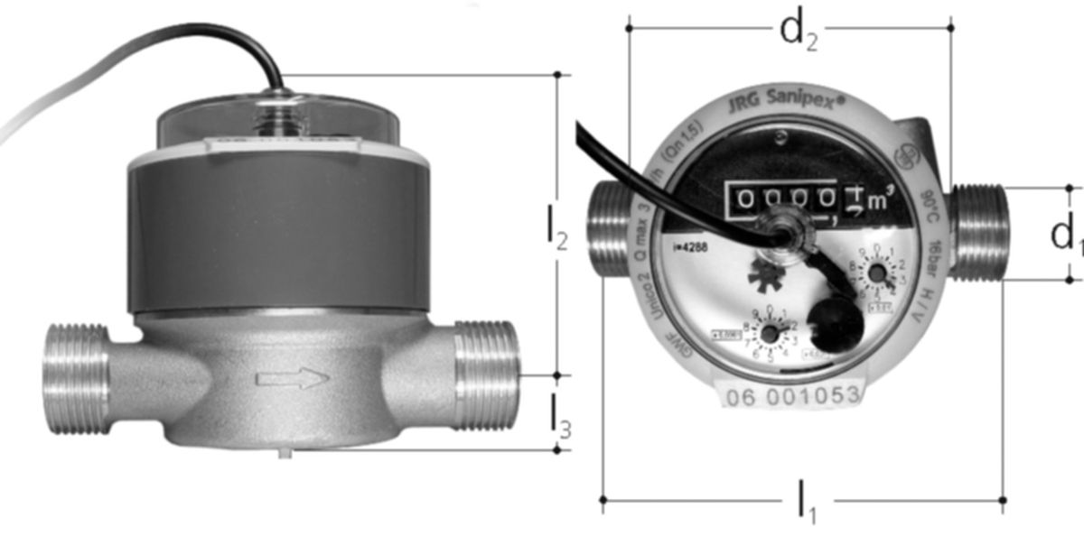 Sanipex Wasserzähler mit Impulsgeber - Messing, Kunststoff