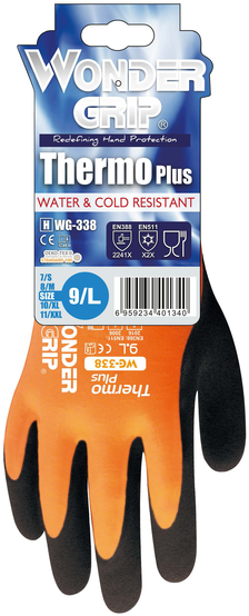 Wonder Grip Thermo Plus Handschuh - braun/orange, wasserdicht, 23 cm lang