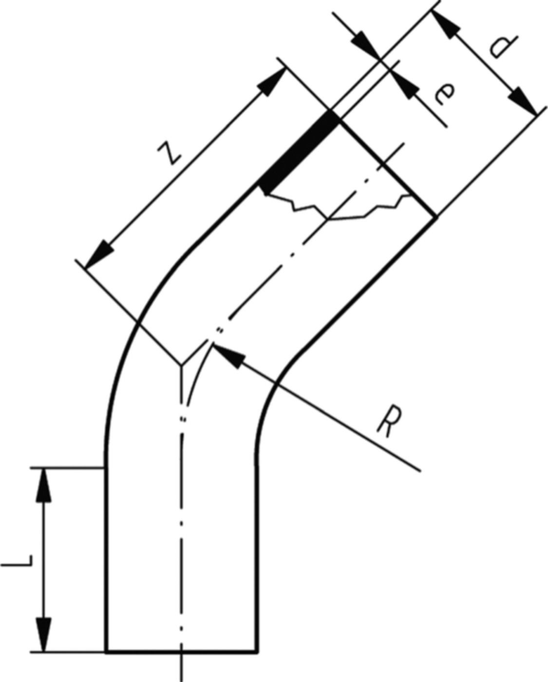 Bogen 45° nahtlos PE100 S-8 SDR 17 - 5 bar Gas / 10 bar Wasser