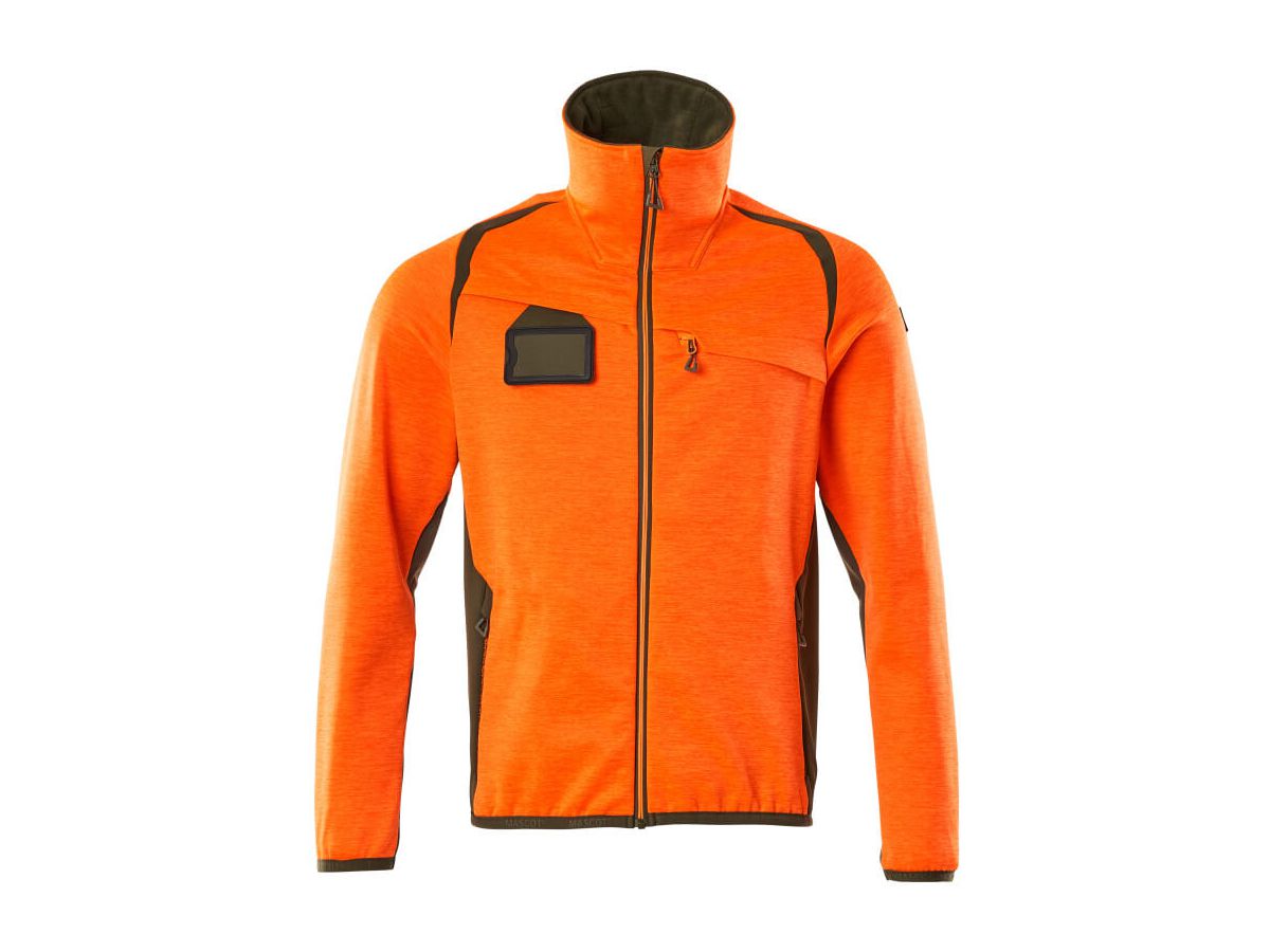 Fleecepullover mit Reissverschl. Gr. 5XL - hi-vis orange/moosgrün, 94%PES/6% EL