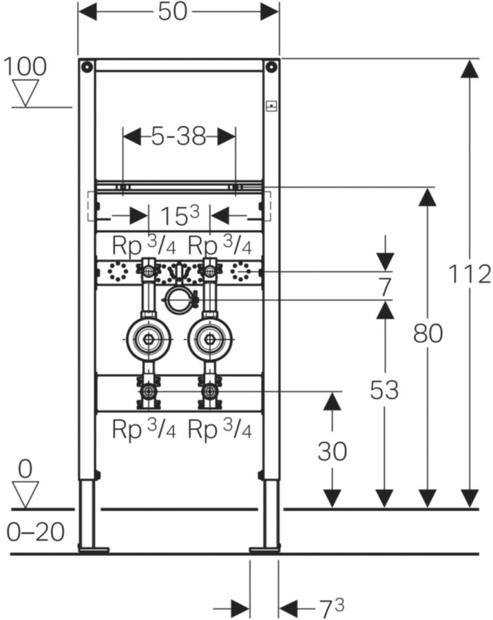 Geberit Duofix Element für Wascht. 112 - Standarmatur, mit zwei Wasserzählerstr.