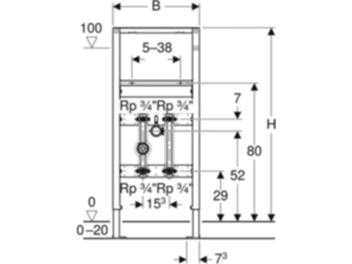 Geberit Duofix Element für Wascht. 112 - Standarmatur, mit zwei Wasserzählerstr.