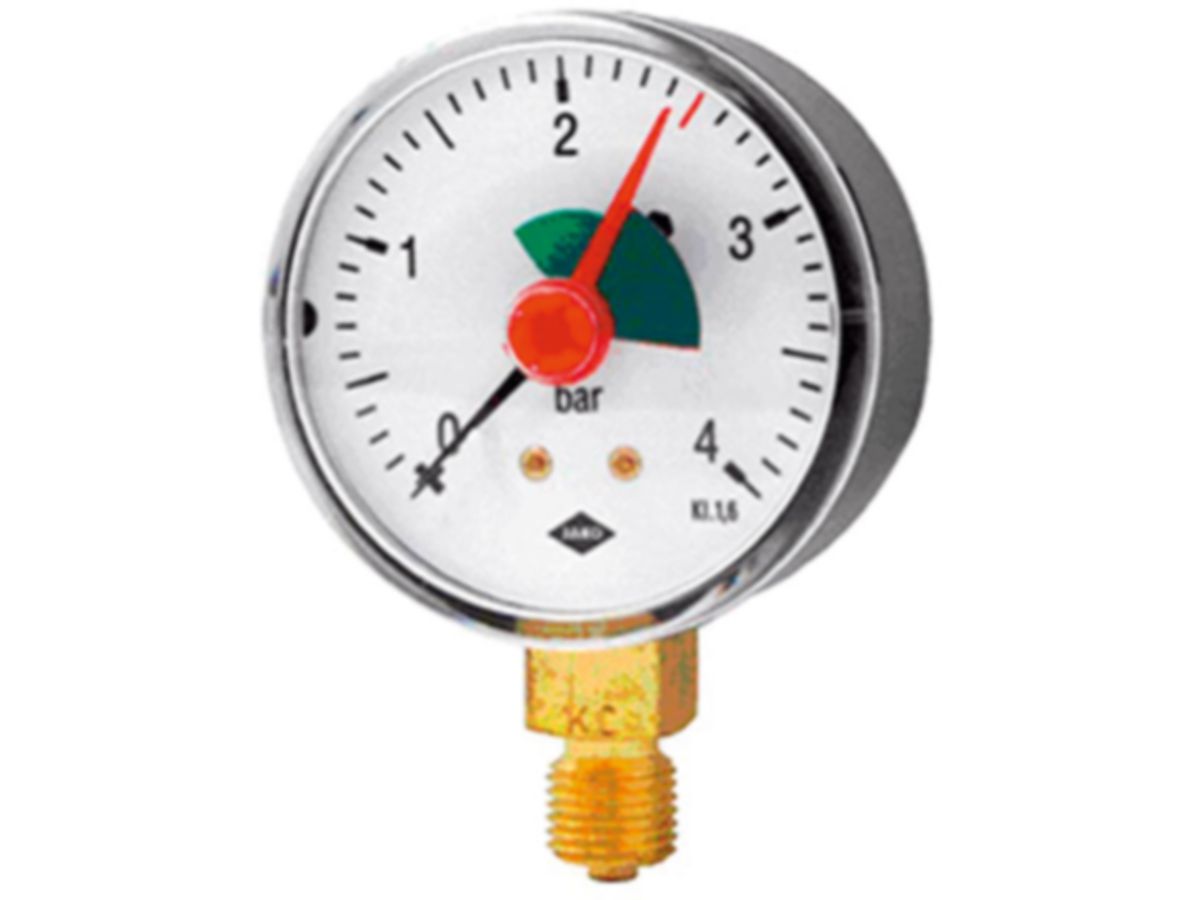 Heizungsmanometer Fig. 5, Anschl.unten - rote Marke bei 2,5 bar, Zeiger verstellb