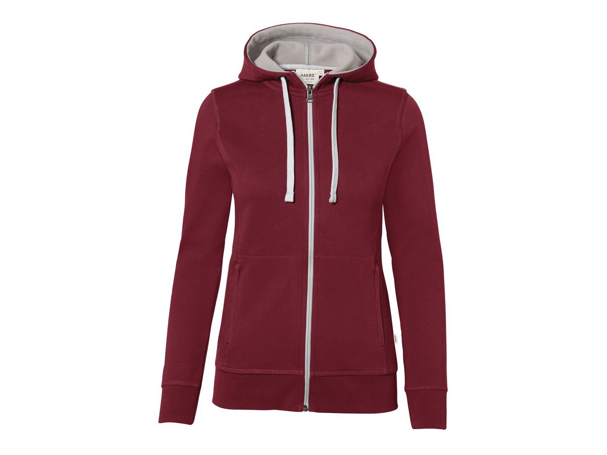 Damen Kapuzenjacke Bonded, Gr. S - weinrot/silber