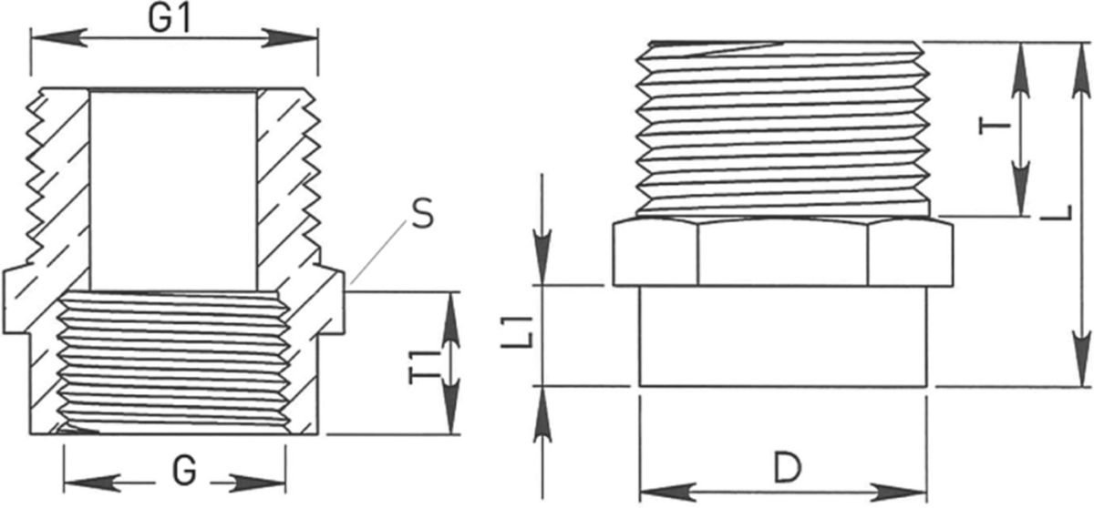 Reduktionsnippel flachdichtend - Messing
