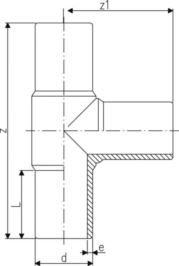 HDPE-Druck-Tee PE 100 verl. Schenkel