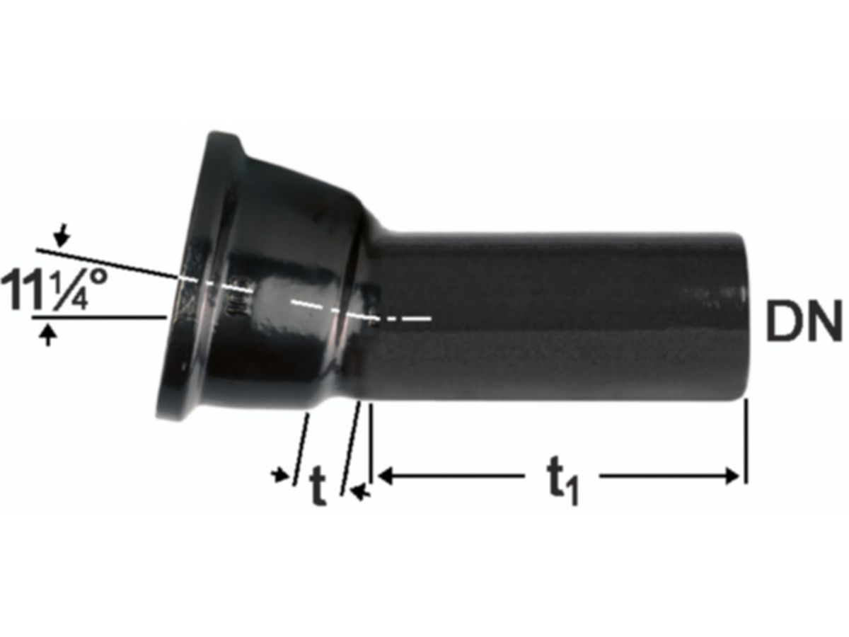 HD-Bogen 125 mm Fig. 2825 - 11° Steckmuffe und Spitzende