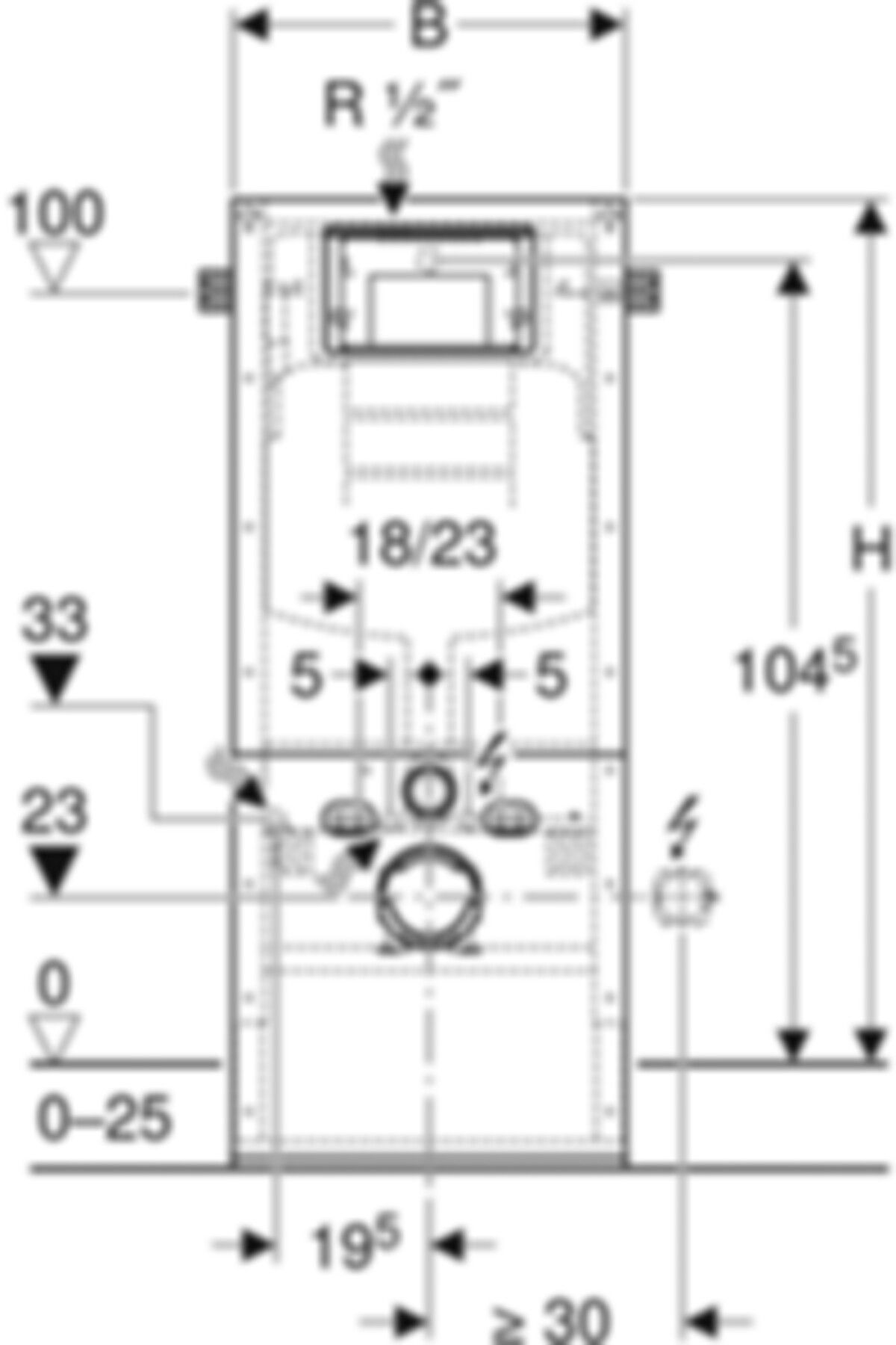Geberit Duofix-Wand-WC-Element Sigma - Typ 112, für Massivbau, Betätigung vorne