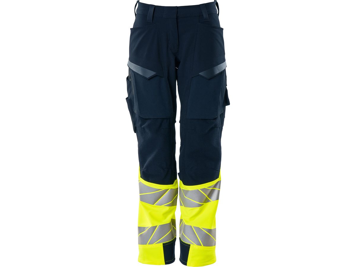 Hose Damen Diamond, Stretch, Gr. 76C56 - schwarzblau/hi-vis gelb, mit Knietaschen