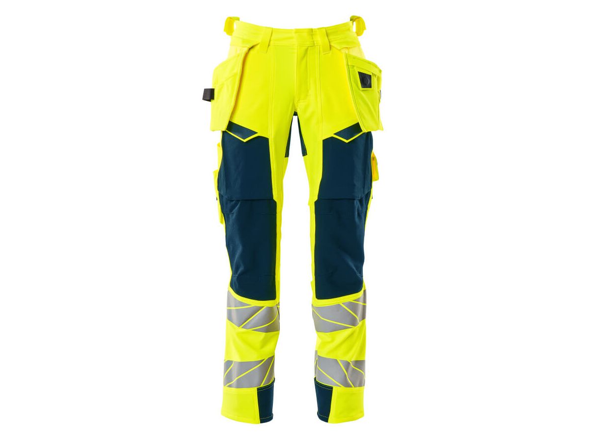 Hose mit Hängetaschen Stretch, Gr. 90C52 - hi-vis gelb/dunkelpetr., 92% PES/8%EL