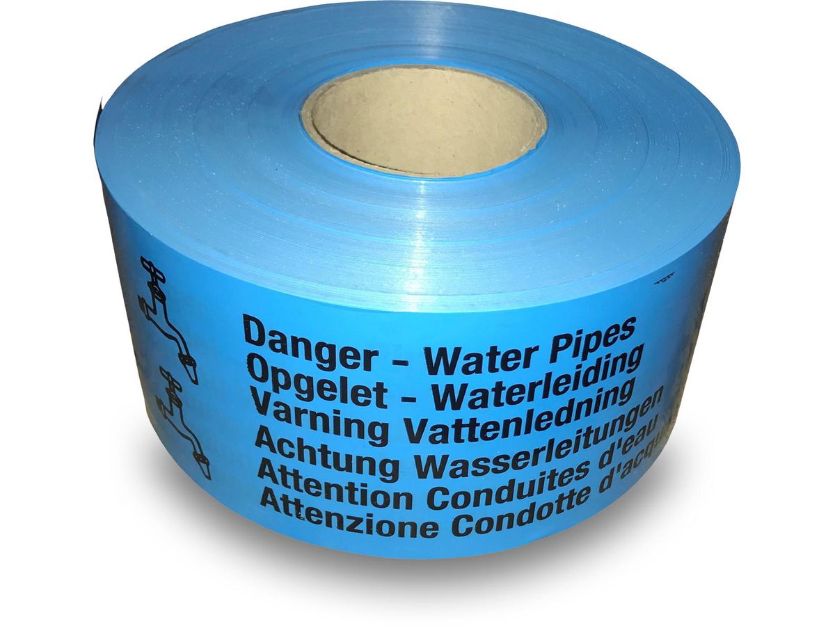 Warnband "Achtung Wasserleitung" - Farbe Blau, Breite 100 mm, Rl. à 250m