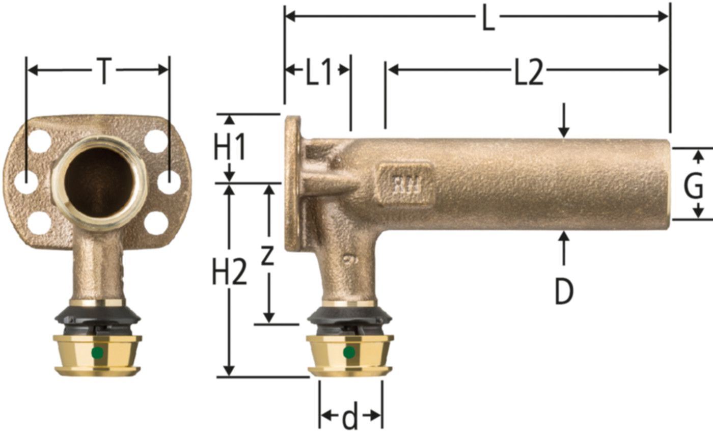 Optiflex-Flowpress-Anschlusswinkel - mit Wandflansch, lang
