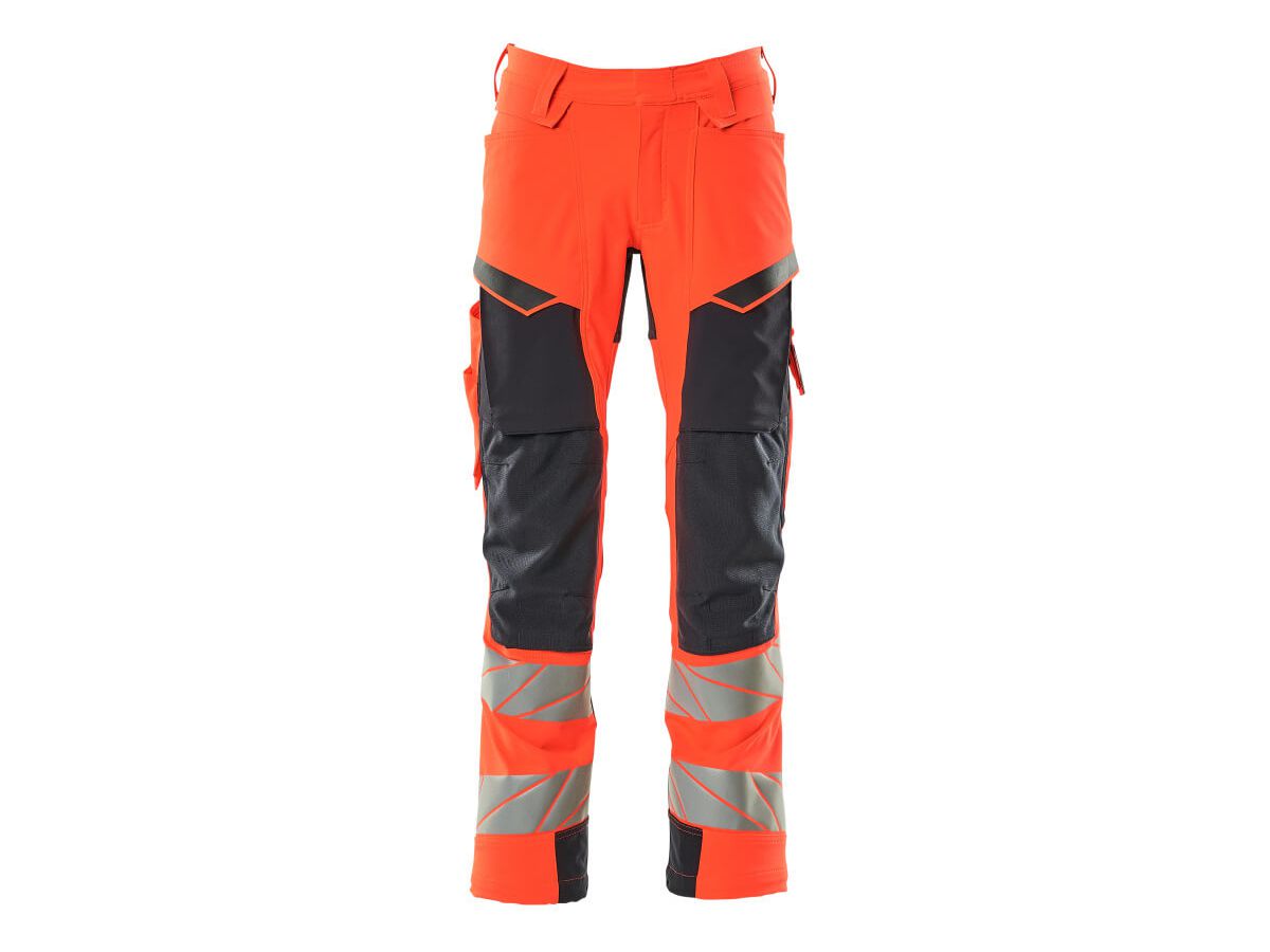 Hose mit Knietaschen, Stretch, Gr. 90C48 - hi-vis rot/schwarzblau