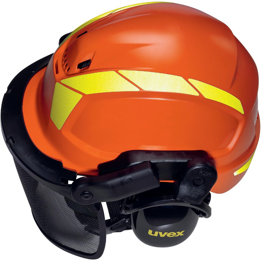 UVEX pheos forestry Schutzhelm orange - mit Metallvisier und Gehörschutz