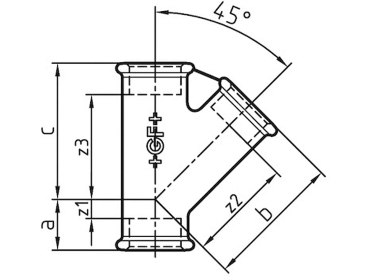 T 45° +GF+ verz. Nr. 165 1/2"