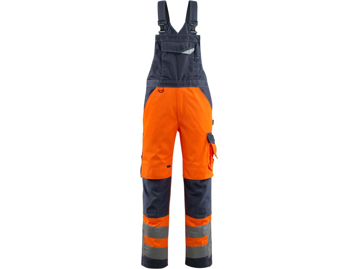 Latzhose mit Knietaschen, Gr. 76C50 - hi-vis orange/schwarzblau