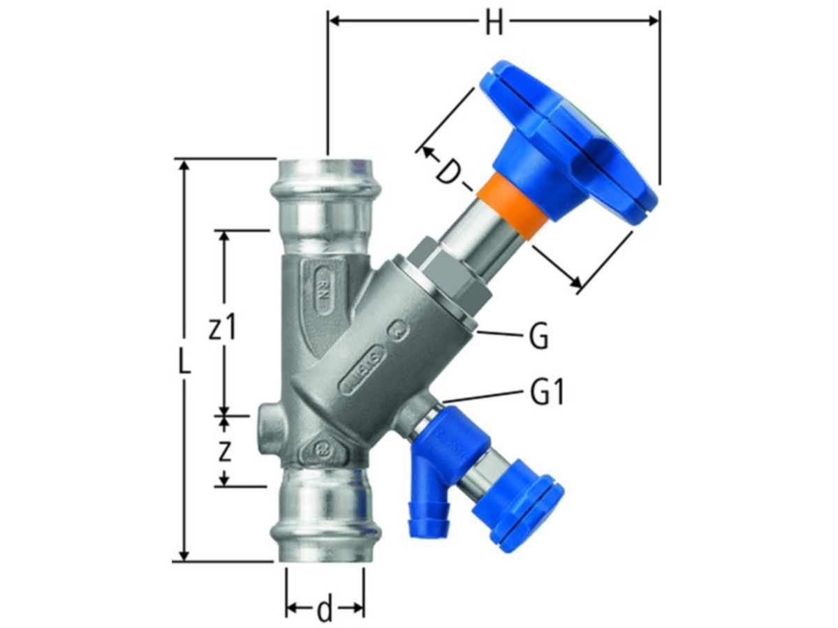 Optipress-Aquaplus-Schrägsitzventil - mit Entleerungsventil