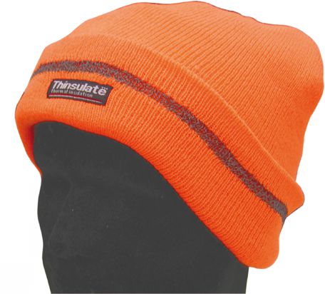 Strickmütze, leuchtorange, Thinsulate - gestrickt, 100% Acryl mit Leuchtstreifen