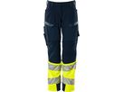 Hose Damen Diamond, Stretch, Gr. 82C48 - schwarzblau/hi-vis gelb, mit Knietaschen