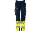 Hose Damen Diamond, Stretch, Gr. 82C42 - schwarzblau/hi-vis gelb, mit Knietaschen