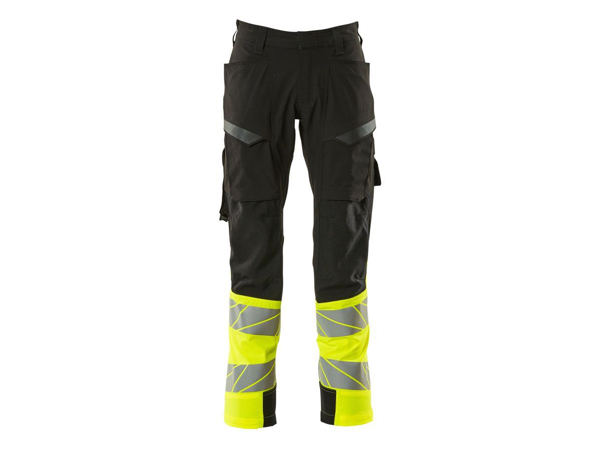 Hose mit Schenkeltaschen, Gr. 90C56 - schwarz/hi-vis gelb