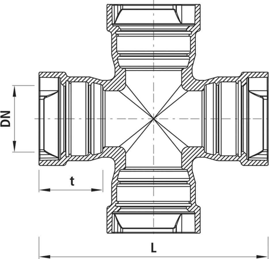 Steckmuffen-Kreuz BLS, PN 16 - 5477