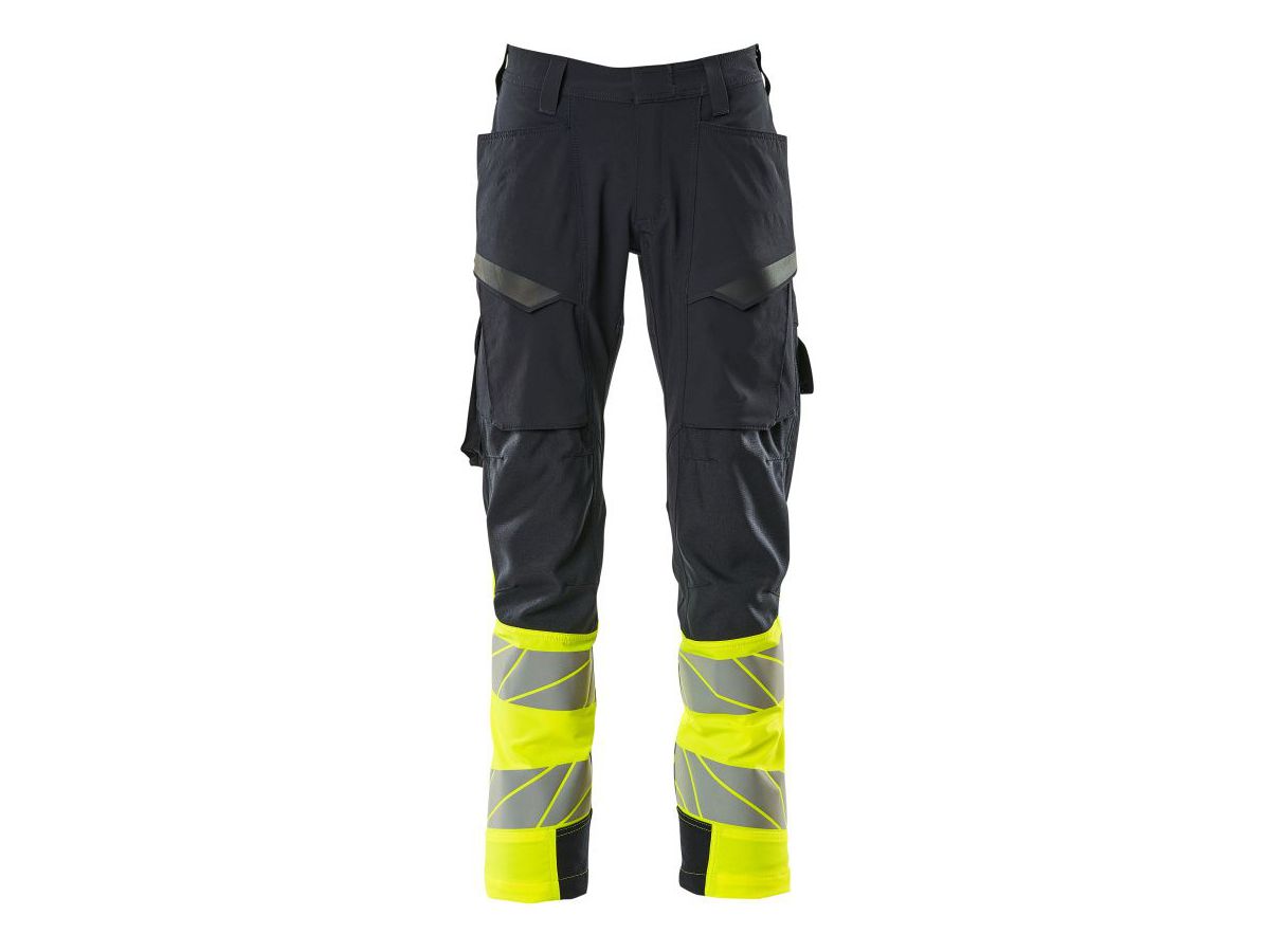 Hose mit Schenkeltaschen, Gr. 76C50 - schwarzblau/hi-vis gelb
