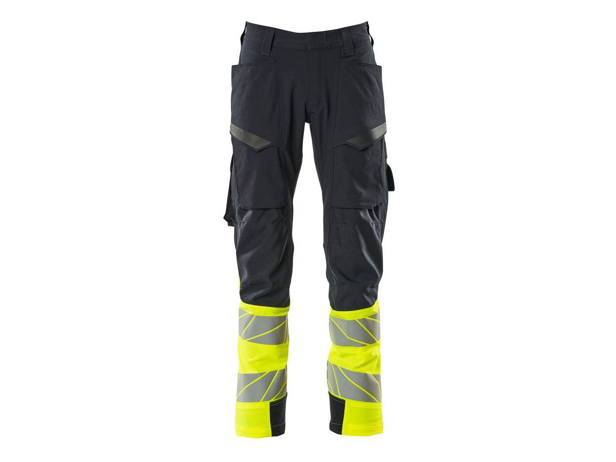 Hose mit Schenkeltaschen, Gr. 76C52 - schwarzblau/hi-vis gelb