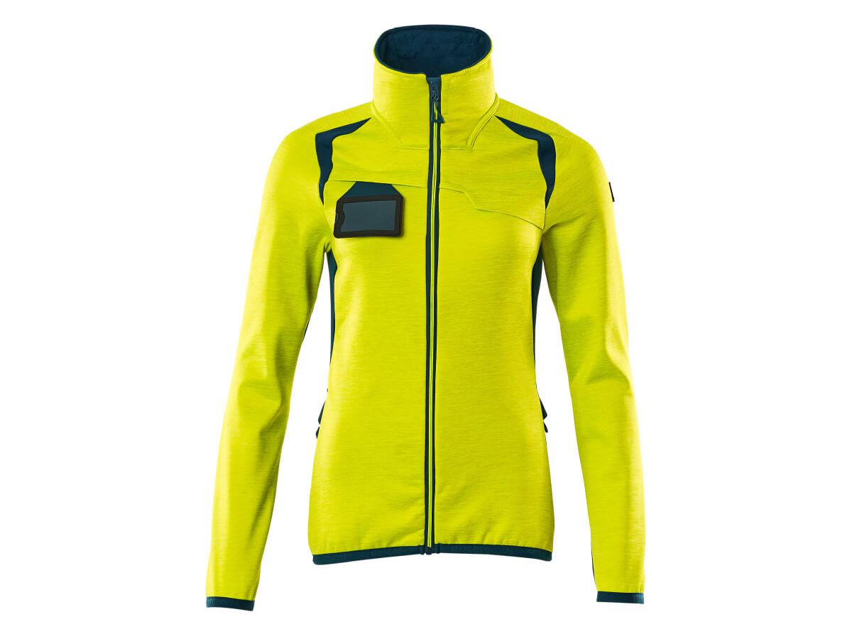 Fleecepullover mit Reissverschl. Gr. M - hi-vis gelb/dunkelpetroleum