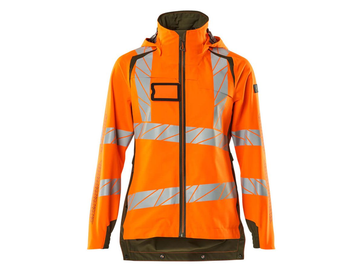 Soft Shell Jacke, Damenpassform, Gr. M - hi-vis orange/moosgrün, 100% PES