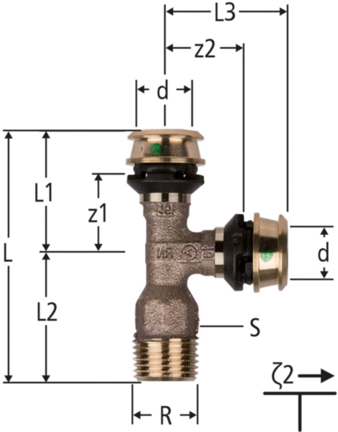 Optiflex-Flowpress-T-Stück - mit Aussengewinde