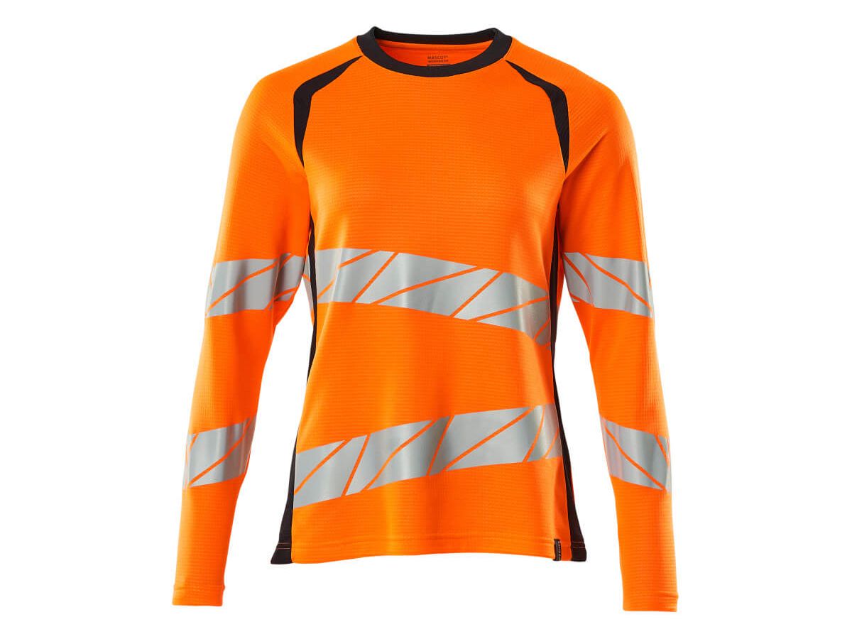 T-Shirt Langarm Damen, Gr. L  ONE - hi-vis orange/schwarzblau