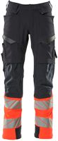 Hose mit Knietaschen, Stretch, Gr. 76C46 - schwarzblau/hi-vis rot, 88%PES/12%EL