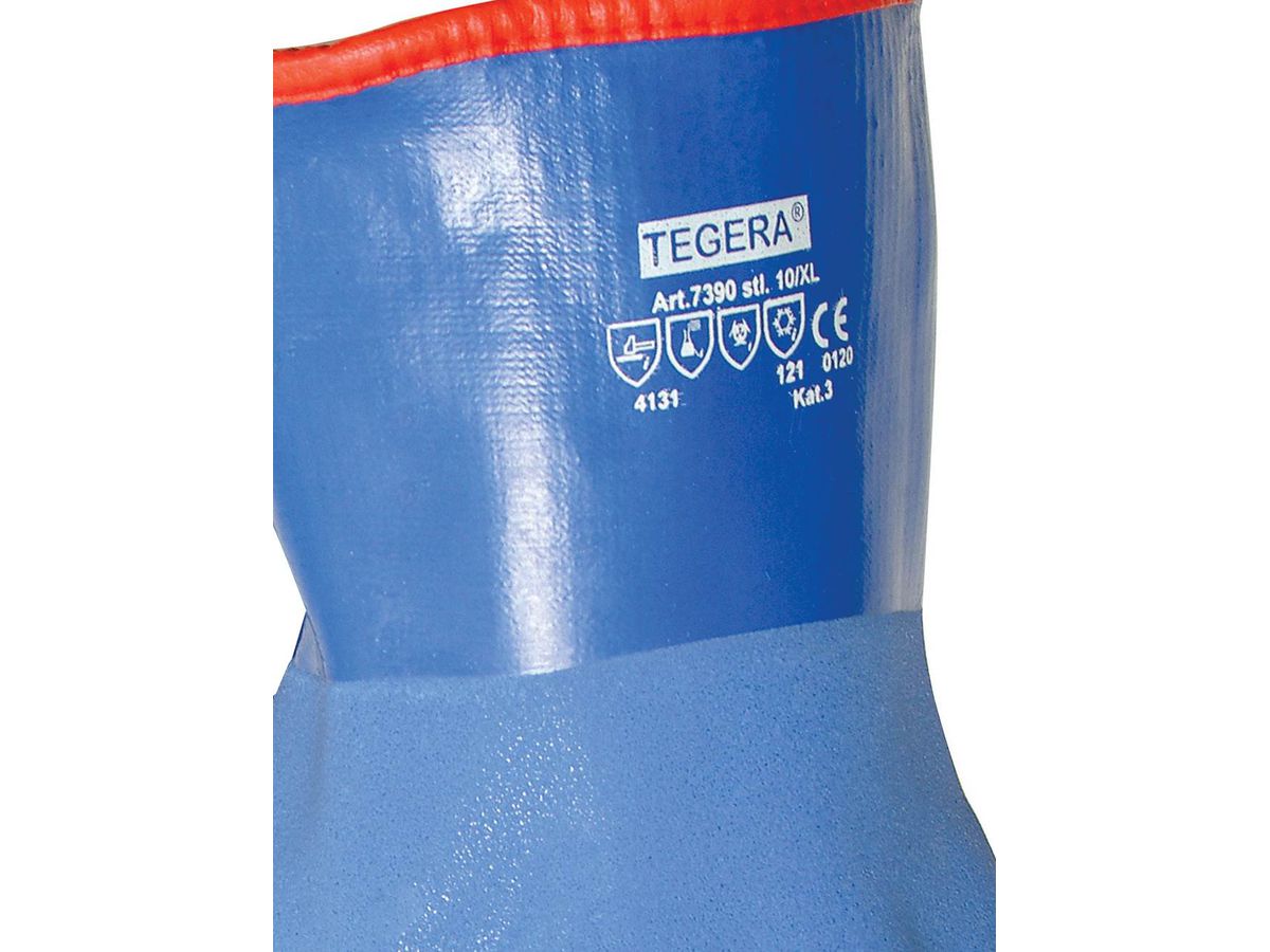 TEGERA 7390 Chemikalienschutzhandschuh - Wintergefüttert, blau sandige Oberfläche