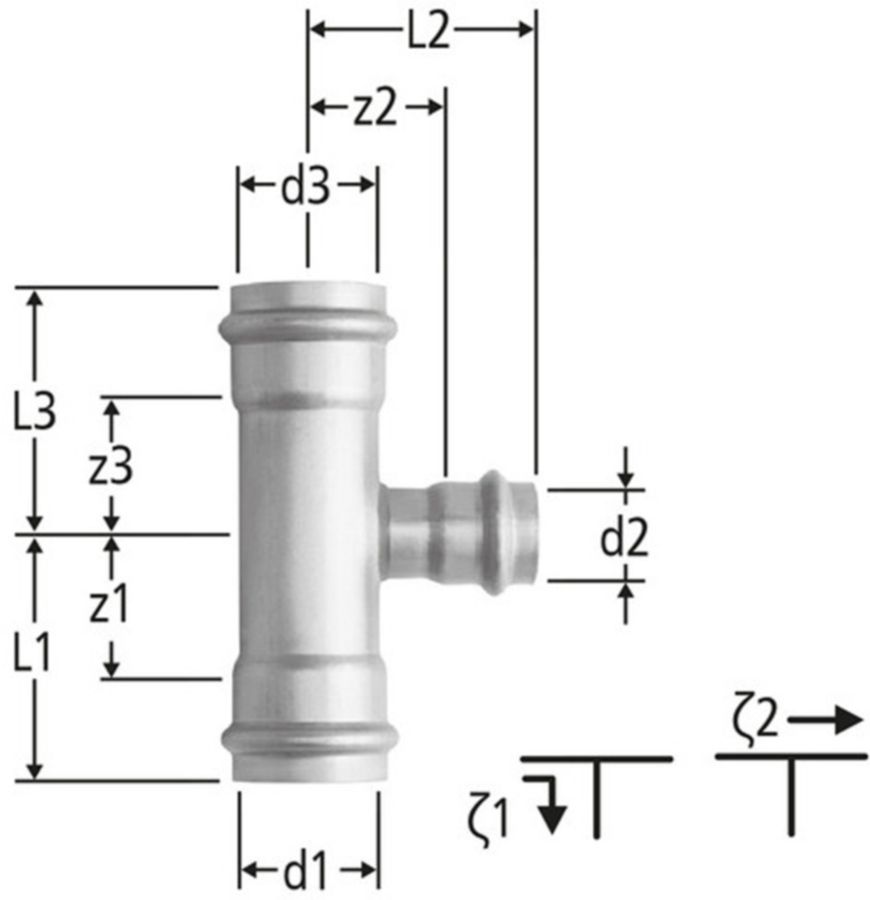 Optipress-Inox-T-Stück 42x28x42 mm