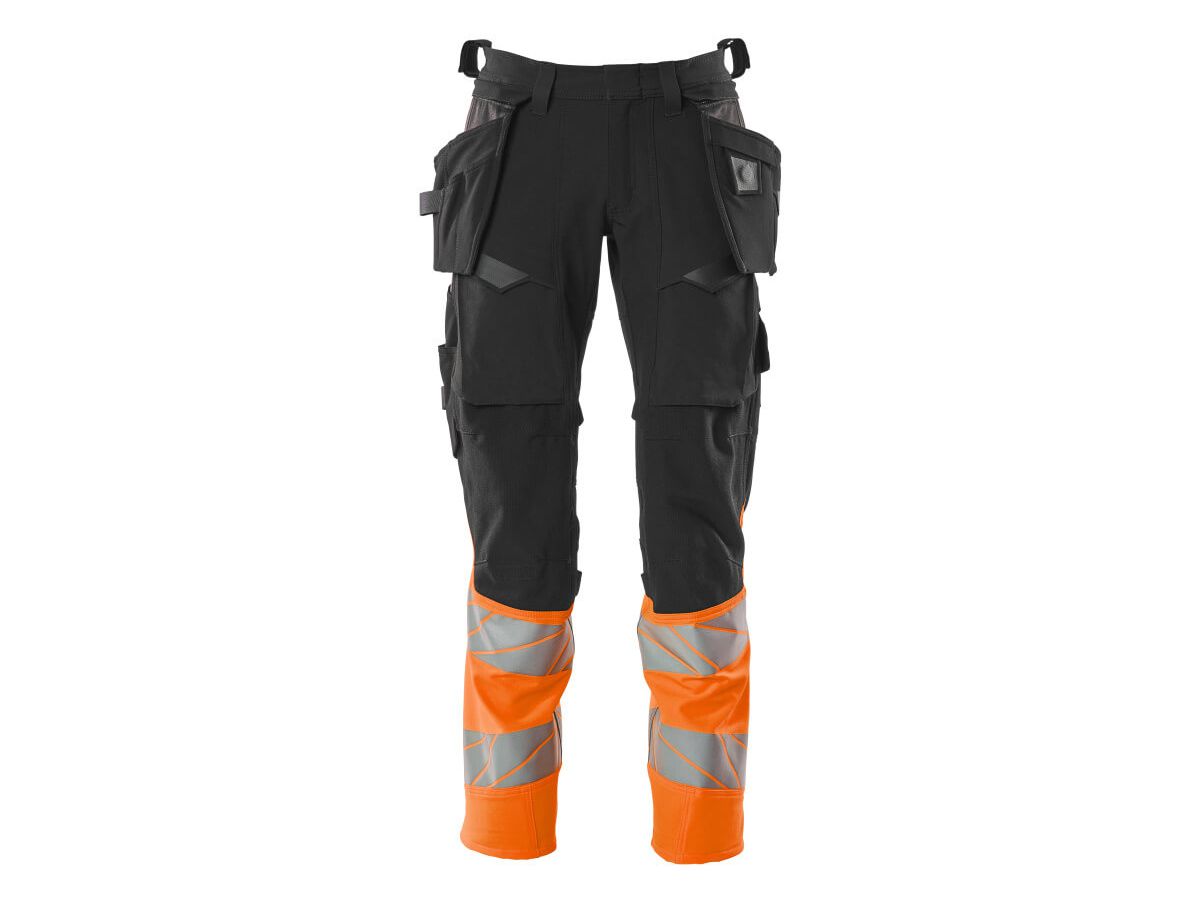 Hose mit Hängetaschen Stretch, Gr. 82C52 - dunkelanthr./hi-vis orange, 92% PES/8%EL