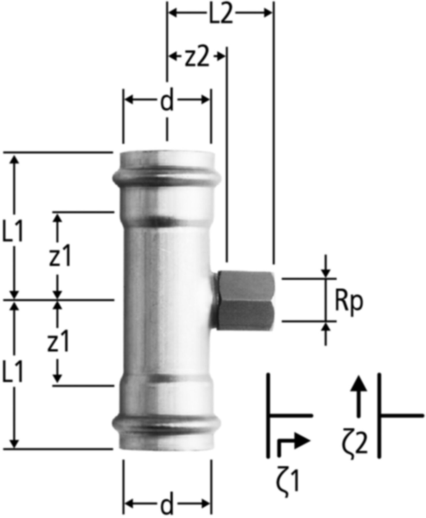 Optipress-Inox-T-Stück - mit Innengewinde