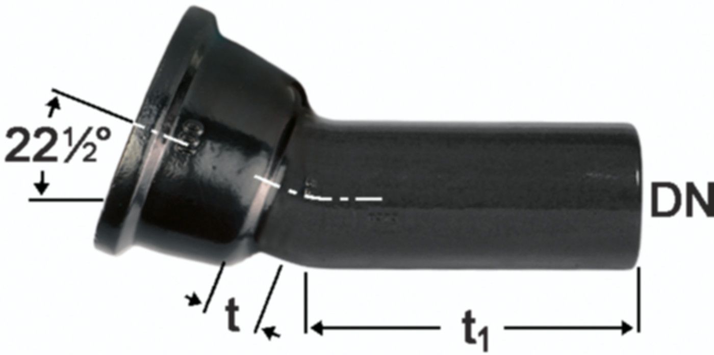 Hochdruckguss Bogen 22° - Fig. 2824, Steckmuffe und Spitzende
