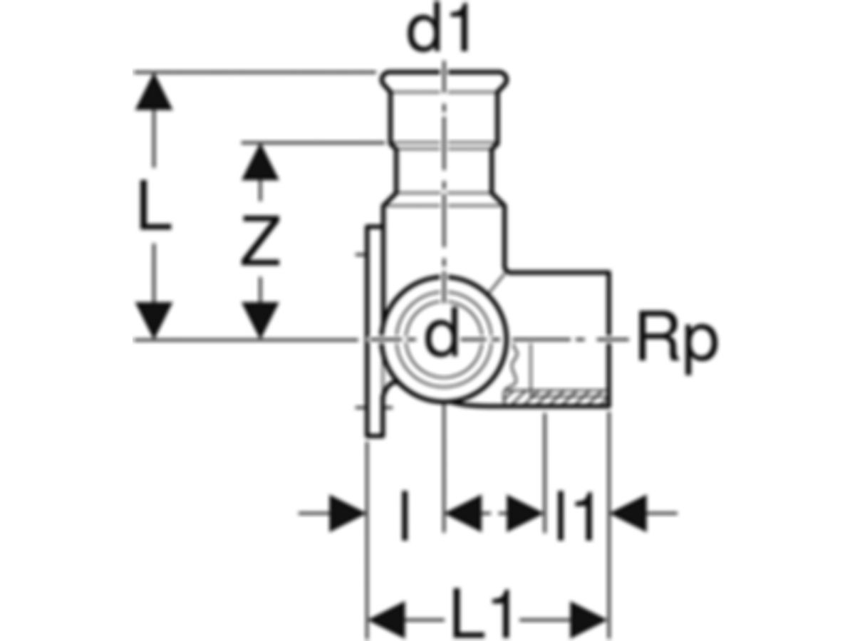 Mapress Edelstahl Armaturenanschlussw. - mit Doppelanschluss 90°