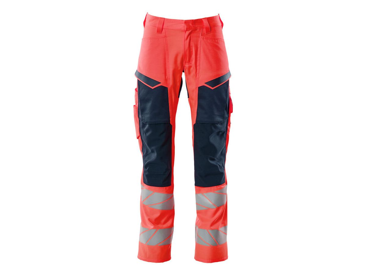 Hose mit Knietaschen, Gr. 90C48 - hi-vis rot/schwarzblau