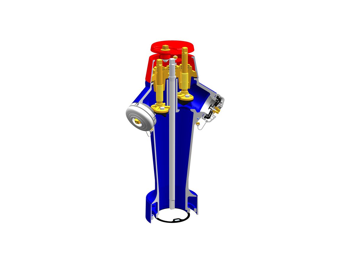 Hydrant Hinni Oberteil 6000  55/55 - 3900 aussen Email grau, Schutzdeckel rot