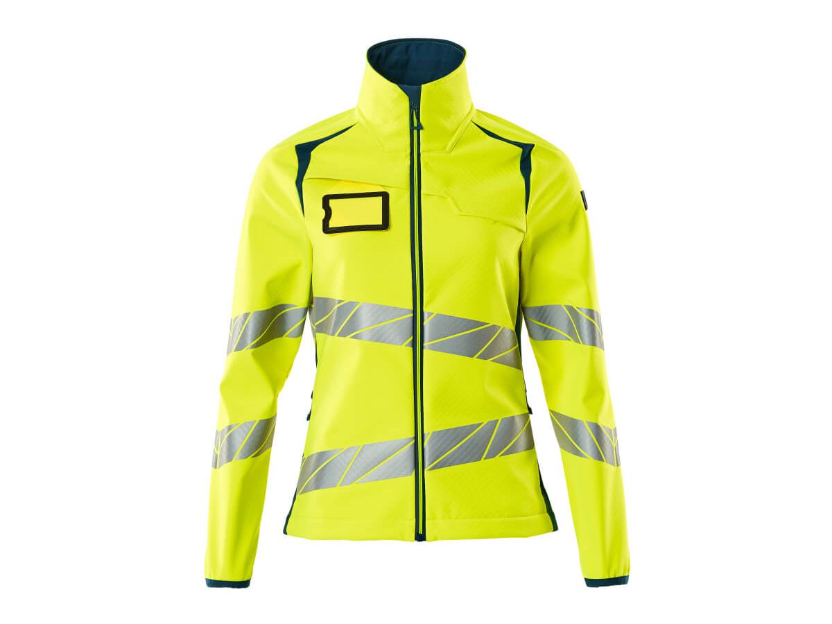 Soft Shell Jacke, Damenpassform, Gr. XS - hi-vis gelb/dunkelpetroleum, 100% PES