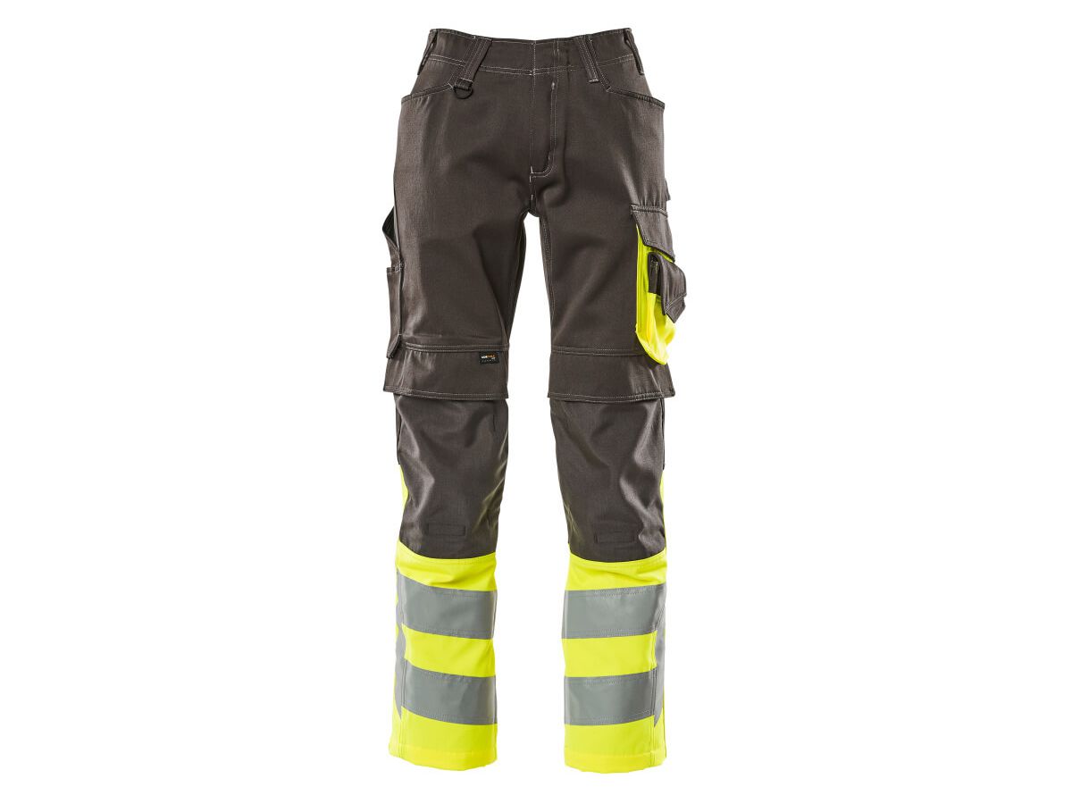 Leeds Hose mit Knietaschen, Gr. 82C45 - dunkelanthrazit/hi-vis gelb