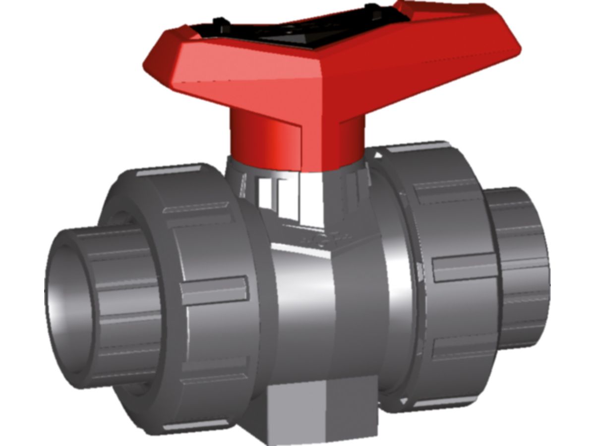 Kugelhahn Typ 546 PVC-U metrisch - mit integrierter Befestigung und Klebm.
